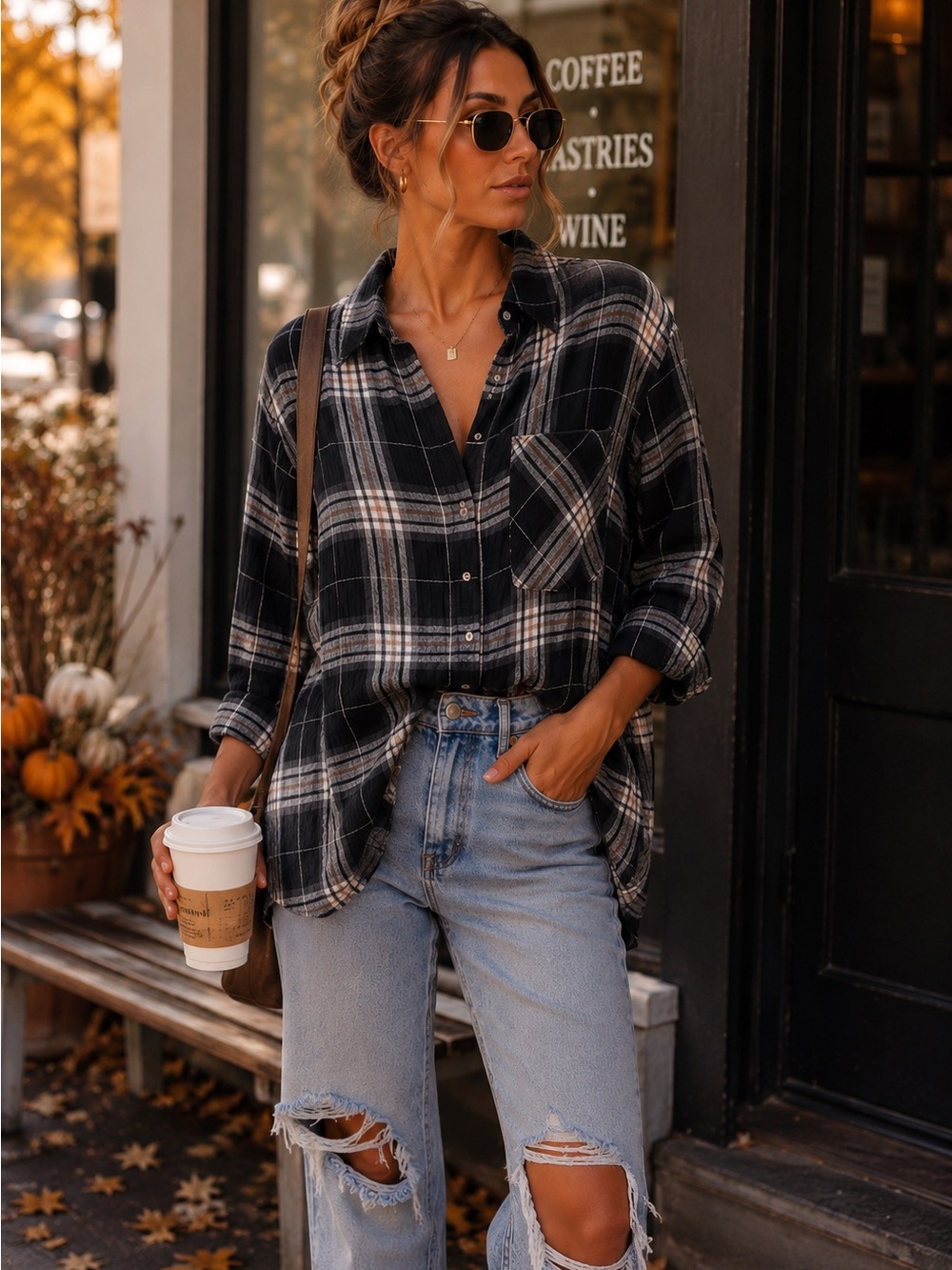 Women's Plaid Button-Up Shirt